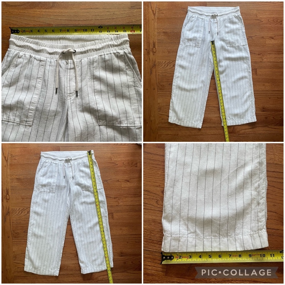 Athleta Bali White Silver Gray Striped Crop Pants size 10 T - Picture 12 of 12
